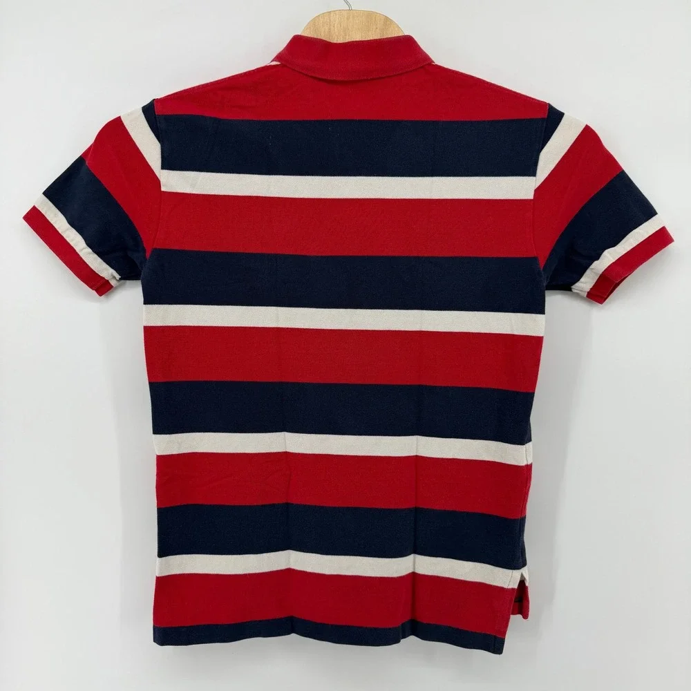 Polo Ralph Lauren Polo Shirt Mens M Red Navy Blue Striped Short Sleeve Pique